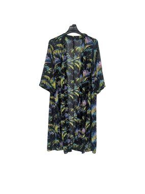 Torrid Tropical Palm Print Sheer Kimono Duster Cardigan Resort Tie Waist Plus 1X